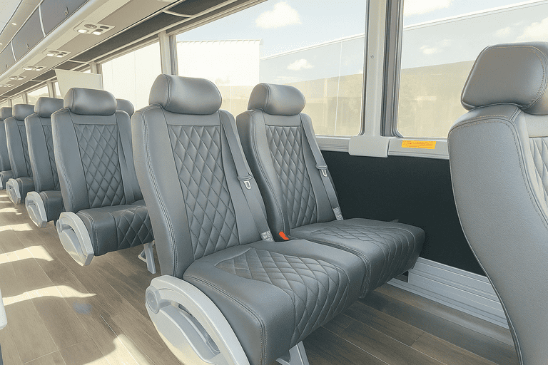 interior of Oceanside Minibus Company charter bus